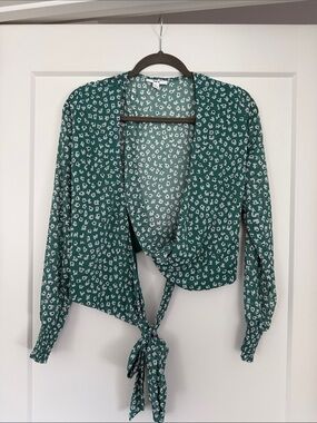 Bar III Green Floral Tie-Front Blouse